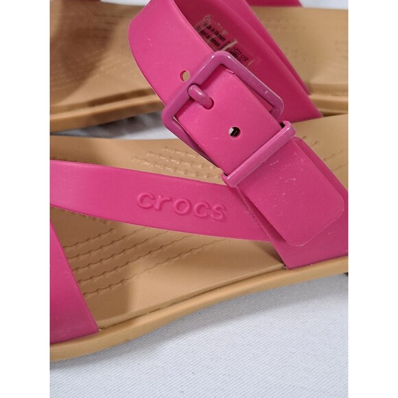 Crocs Tulum Toe Post Sandals Women's Size 6 Fuchsia & Tan - Picture 2 of 10